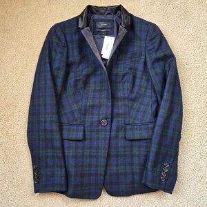 NWT J. Crew Regent Blazer 100% Wool Blackwatch Plaid with Satin Lapels size 0